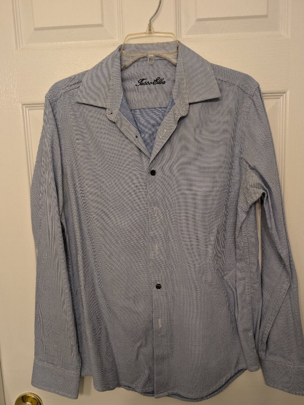 Tasso Elba, S, Blue and White small Plaid print